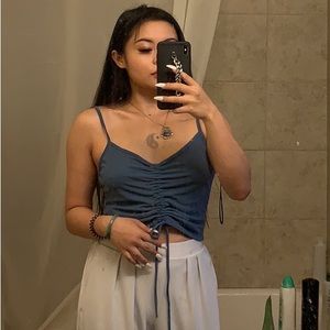 Zara blue summer top woman crop top noodle strap tank top